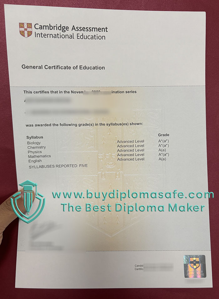 Cambridge GCE certificate