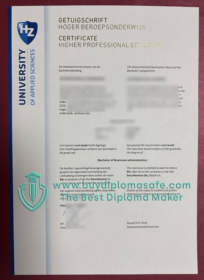 HZ University of Applied Sciences Getuigschrift HZ University of Applied Sciences Getuigschrift