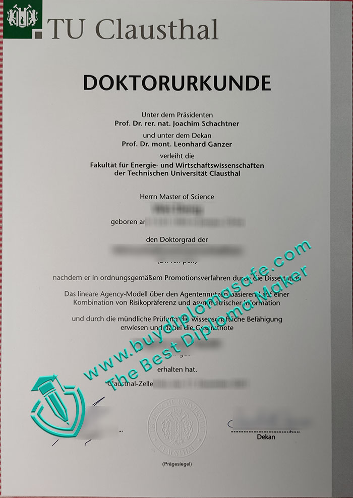 TU Clausthal Urkunde TU Clausthal Urkunde