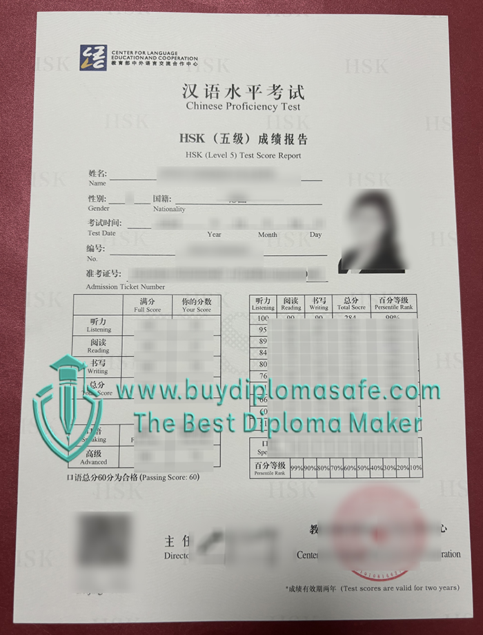 HSK Level 5 Test Score Report