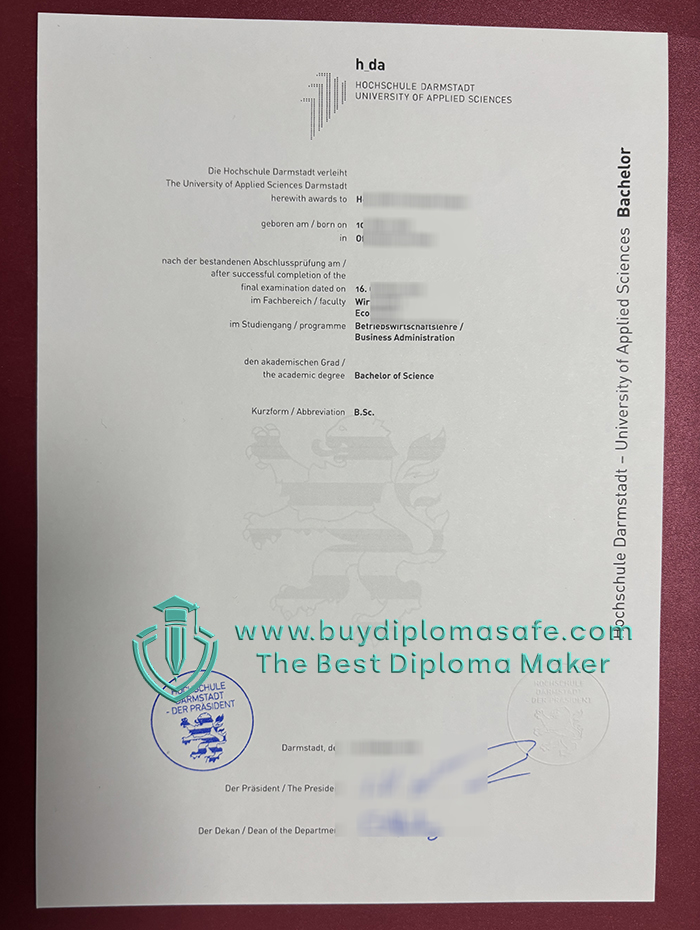 Hochschule Darmstadt Urkunde Hochschule Darmstadt Urkunde