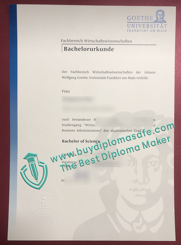 Johann Wolfgang Goethe-Universität Frankfurt am Main Urkunde Johann Wolfgang Goethe-Universität Frankfurt am Main Urkunde