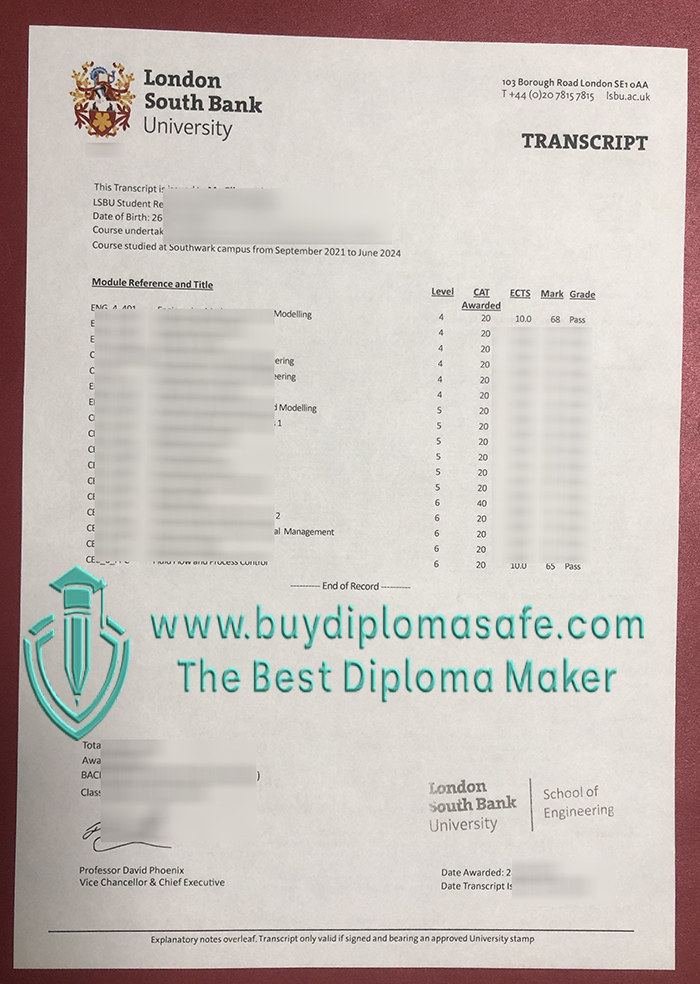 LSBU transcript LSBU transcript