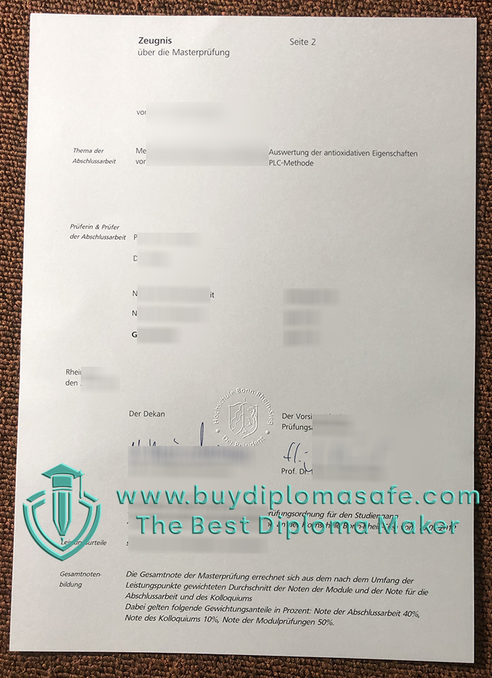 Hochschule Bonn-Rhein-Sieg Zeugnis  Hochschule Bonn-Rhein-Sieg Zeugnis