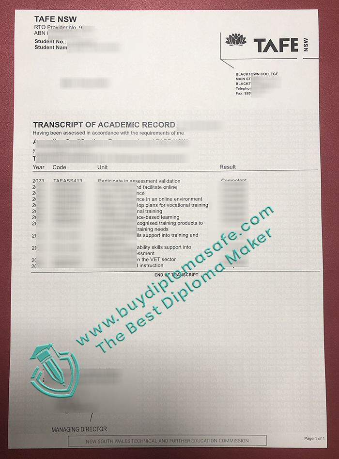 TAFE NSW transcript TAFE NSW transcript