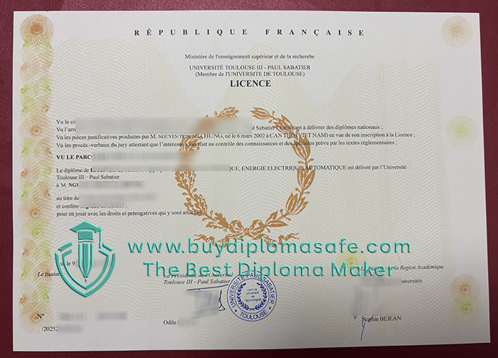Toulouse III – Paul Sabatier University diploma Toulouse III – Paul Sabatier University diploma